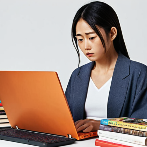 **

Prompt: Digital consumer protection, woman using laptop looking skeptical at an ad, AI influence, information overload, contrasted with a stack of trustworthy books, emphasis on digital literacy, tech-inspired color scheme, modern Japanese aesthetic.

**