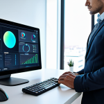 A professional individual, fully clothed in modern business attire, is looking thoughtfully at a holographic interface displaying highly personalized digital content. In a clean, futuristic, minimalist home office setting, with soft, natural lighting. A sleek, modern tablet or laptop is also visible on a desk in the background. Safe for work, appropriate content, fully clothed, professional, perfect anatomy, correct proportions, natural pose, well-formed hands, proper finger count, natural body proportions, high-quality professional photography, detailed, realistic.