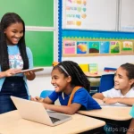 소비자 보호 교육 프로그램 설계 - **Prompt 1 (Younger Generation):** A diverse group of cheerful elementary and middle school students...