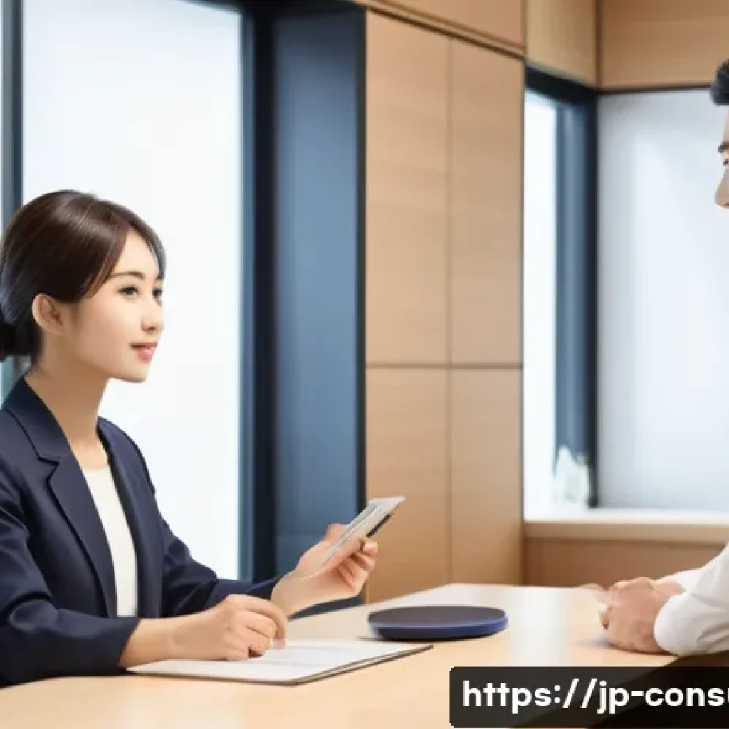 소비자 불만 유형별 대응 프로세스 - A modern Japanese customer service office scene where a polite young female employee attentively lis...
