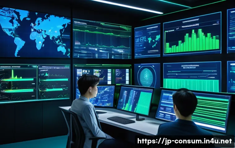 소비자 보호와 관련된 혁신적 연구 동향과 사례 연구와 분석 - A futuristic digital consumer protection control room with diverse professionals monitoring large tr...