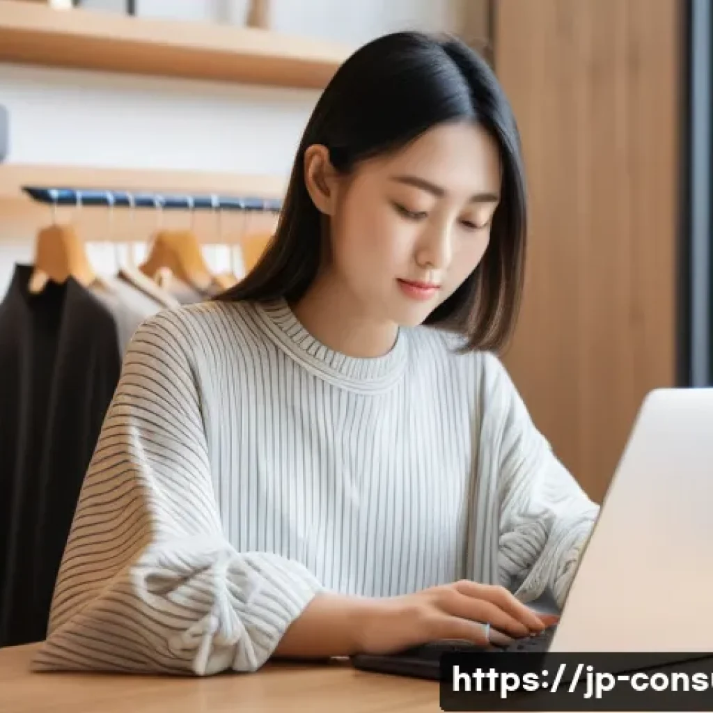 소비자중심 경영 사례와 성공 요인 분석 - A modern Japanese online shopping scene featuring a stylish young woman browsing personalized produc...