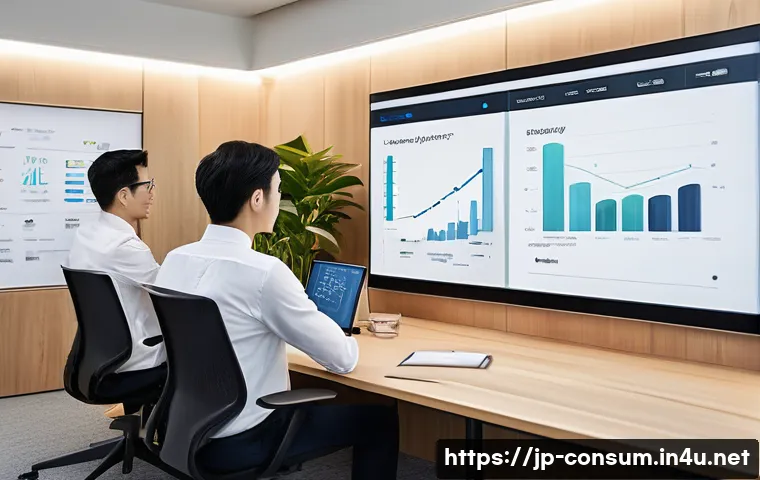 소비자중심 경영의 주요 성공 요인과 사례 연구 - A modern Japanese office scene with a diverse team of professionals collaborating around a large dig...