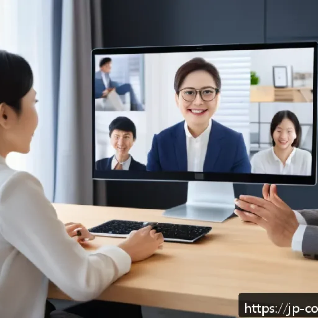소비자전문기술사 협회 활동과 네트워킹 - A modern online meeting scene showing diverse Japanese professionals in their 30s to 50s participati...