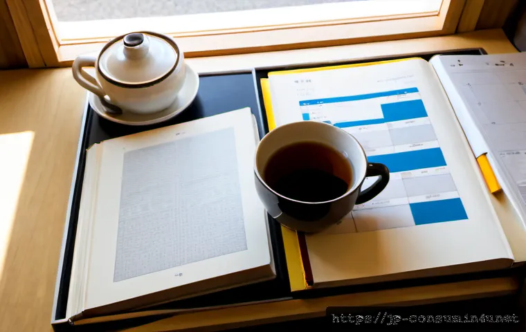 소비자전문기술사 추천 교재 - Photorealistic overhead study desk scene in Japan, a neatly arranged selection of thick professional...