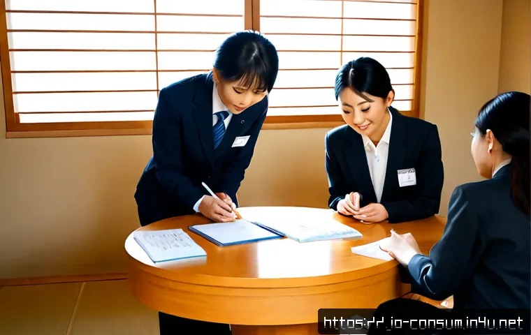 소비자중심 경영으로 변화한 조직 사례 - Photorealistic Japanese customer service transformation scene, a diverse team of office employees in...