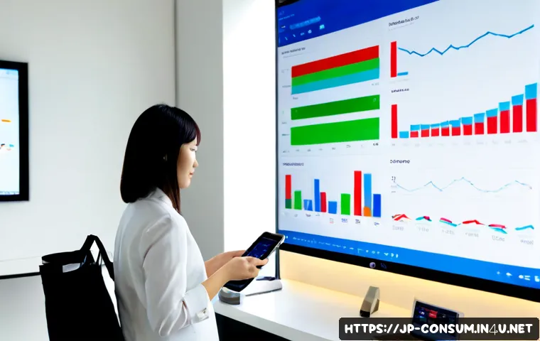 소비자 행동 데이터 활용과 미래 전망 - Photorealistic modern retail analytics scene, a Japanese business analyst in a bright minimalist off...