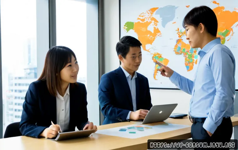 소비자 행동 데이터를 활용한 글로벌 혁신 전략 - Photorealistic global strategy workshop in a bright modern Tokyo office, diverse business team study...